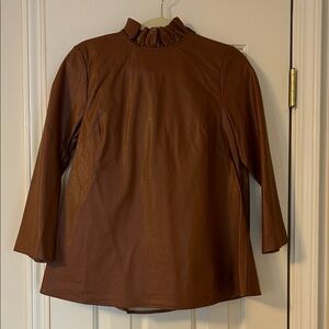 Tuckernuck Brown Faux Leather Ruffled Neck Top